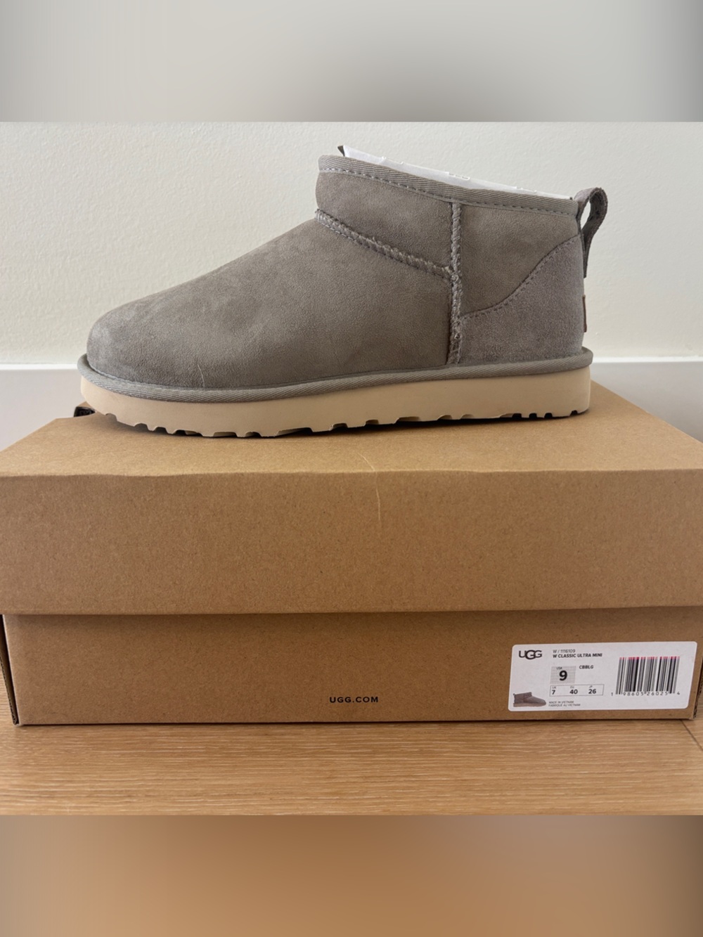 UGG Grey Suede Mini Boot with Cream Sole